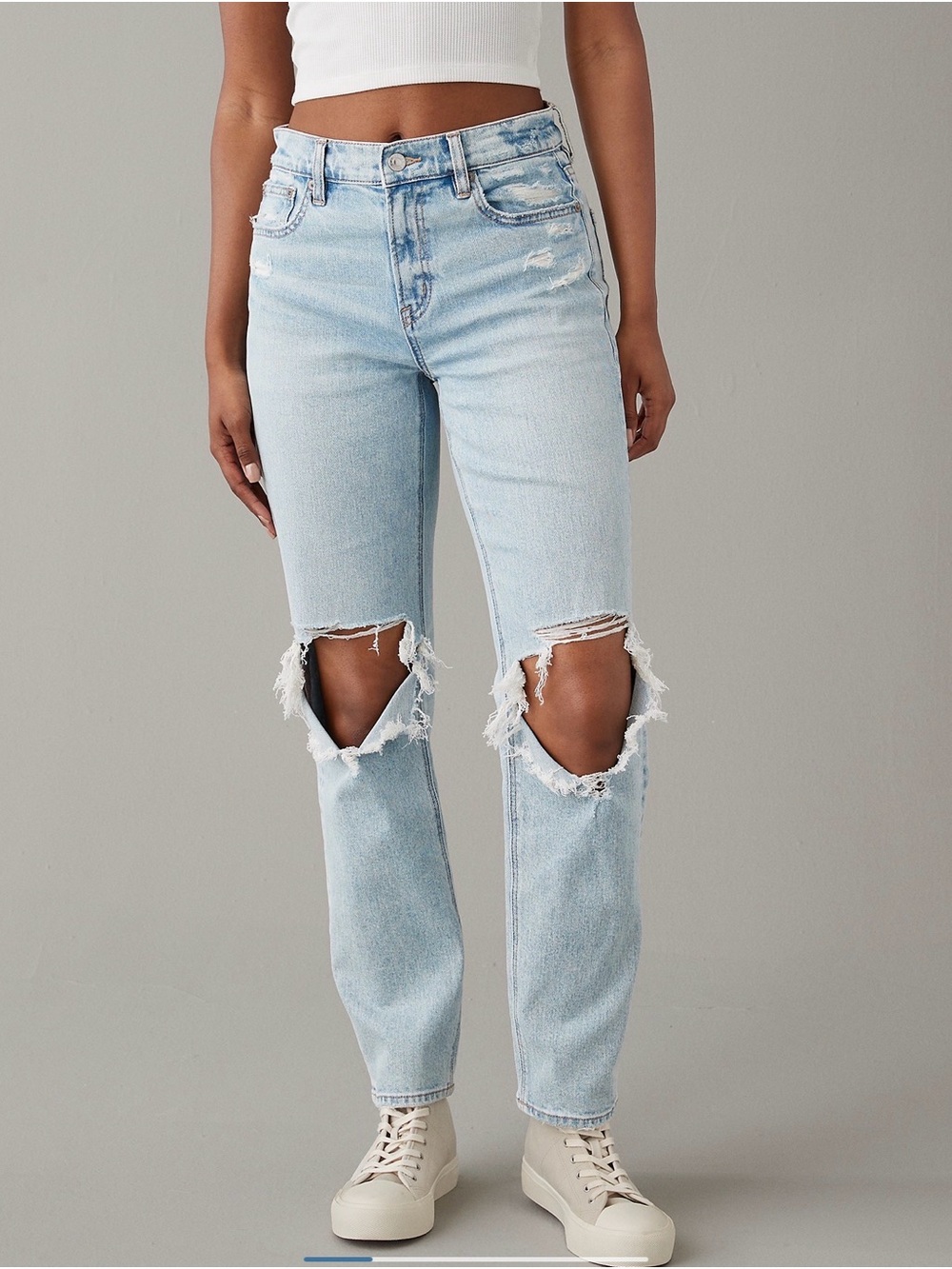 AE Stretch Super High-Waisted Ripped
Ankle Straight Jean